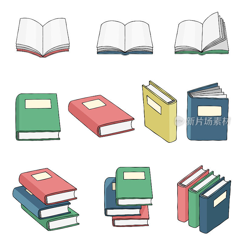Set of books in a drawing style vector